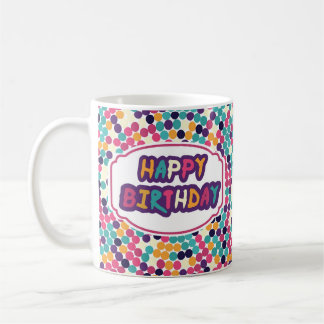 Caneca De Café Feliz Aniversário com Texto Personalizado Círculos