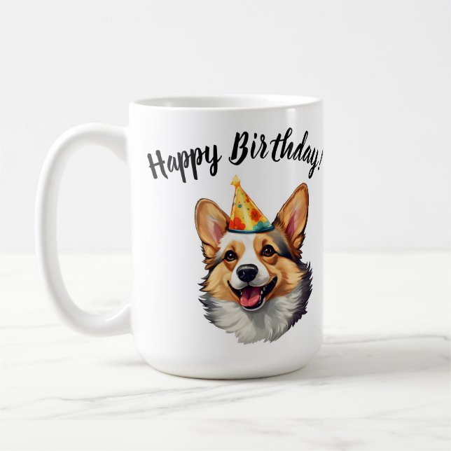 Caneca De Café Feliz aniversário, cone Corgi (Esquerda)