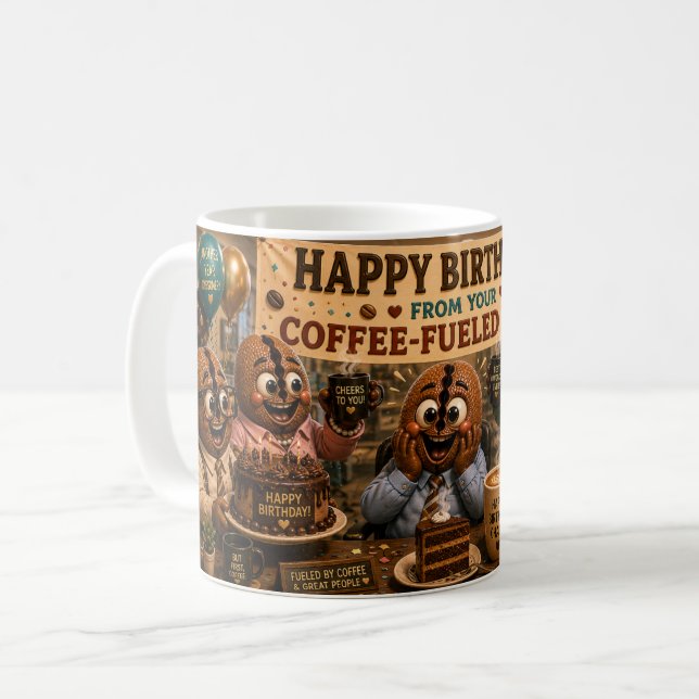 Caneca De Café Feliz Aniversário da Equipe (Frente Esquerda)