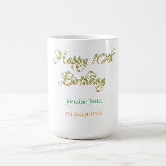 Caneca De Café feliz aniversário de 10 anos laranja verde nome da