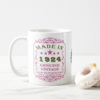 Caneca De Café Feliz Aniversário de 1924 Nome Data Vintage Rosa