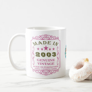 Caneca De Café Feliz Aniversário de 2003 Nome Data Vintage Rosa