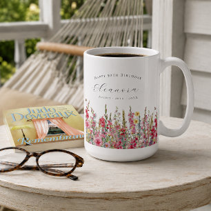 Caneca De Café Feliz Aniversário de 50 anos Flor de Nascimento de