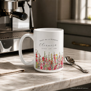 Caneca De Café Feliz Aniversário de 80 anos Flor de Nascimento de
