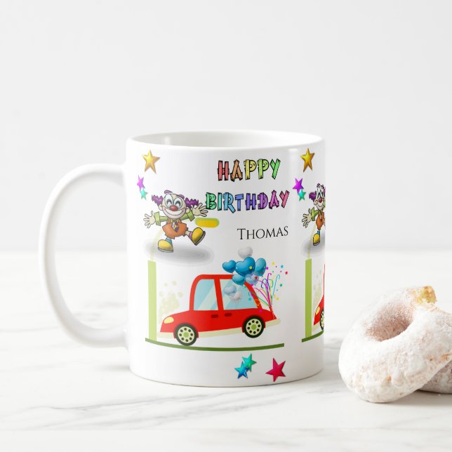 Caneca De Café Feliz Aniversário de Palhaço de Mug (Com Donut)