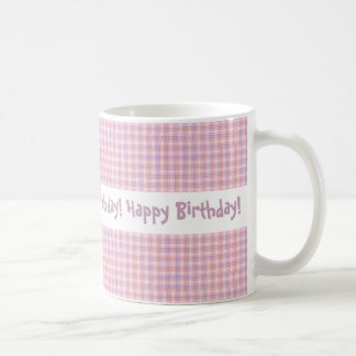 Caneca De Café Feliz aniversario do design cor-de-rosa e roxo da