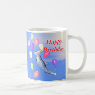 Caneca De Café Feliz aniversário do golfinho e balões