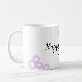Caneca De Café Feliz aniversário do pastel floral roxo cor-de-ros