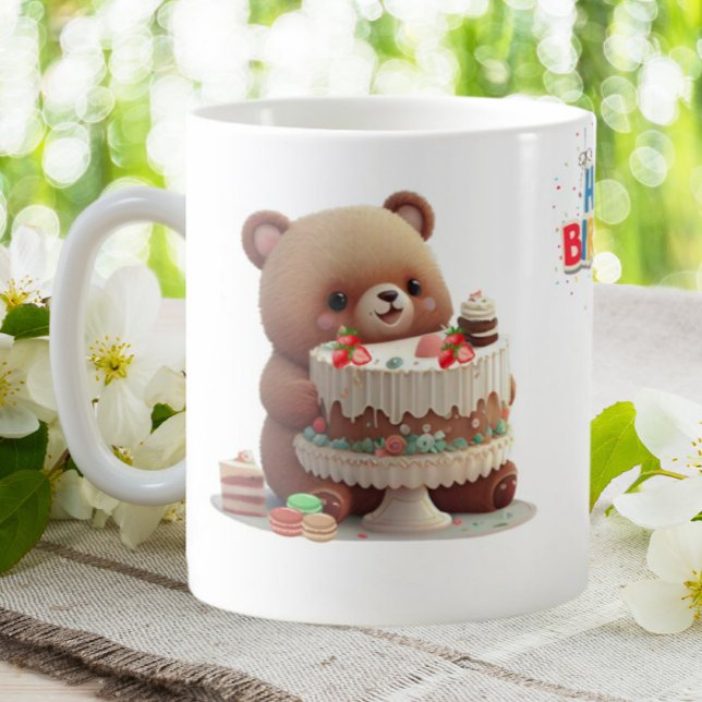 Caneca De Café Feliz Aniversário do Urso de Teddy Bonito Personal (Criador carregado)