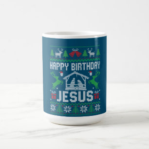 Caneca De Café Feliz Aniversário Feliz Natal Jesus Feriado Feio
