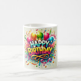 Caneca De Café Feliz Aniversário Festivo Celebração do Balão