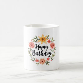 Caneca De Café Feliz aniversário Floral