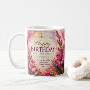 Caneca De Café Feliz Aniversário Flores de Nascimento de Agosto G