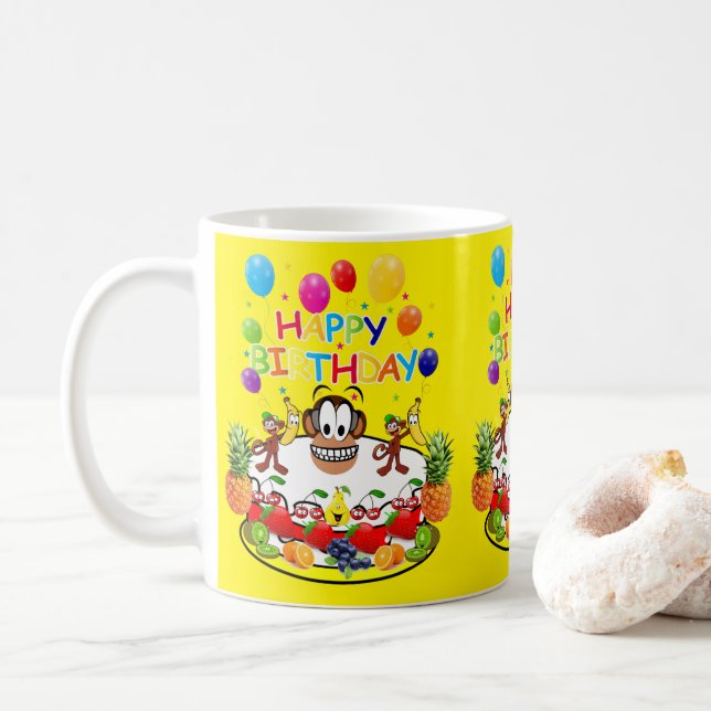 Caneca De Café Feliz Aniversário, Fruta De Bolo (Com Donut)