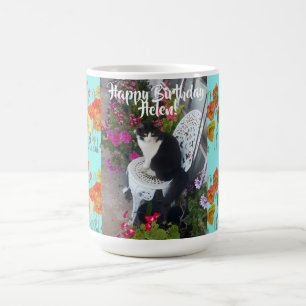 Caneca De Café Feliz Aniversário Gato Laranja Papoila Mama Nome 