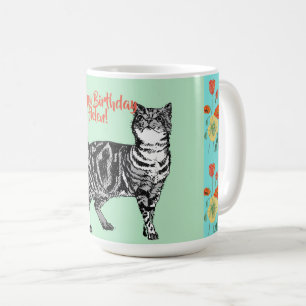 Caneca De Café Feliz Aniversário Gato Laranja Papoila Mama Nome 