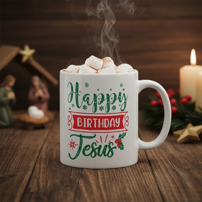 Caneca De Café Feliz aniversário Jesus Natal Festivo (Happy Birthday Jesus Festive Christmas Coffee Mug)