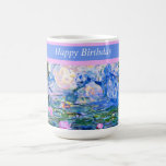 Caneca De Café Feliz Aniversário, Lírios de Água 1919,<br><div class="desc">Feliz aniversário,  bela pintura de Claude Monet's Water Lily,  1919.</div>