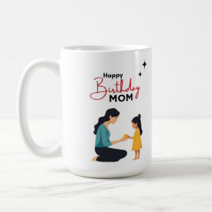 Caneca De Café Feliz Aniversário Mãe Ilustração Fofo de Mãe e Fil