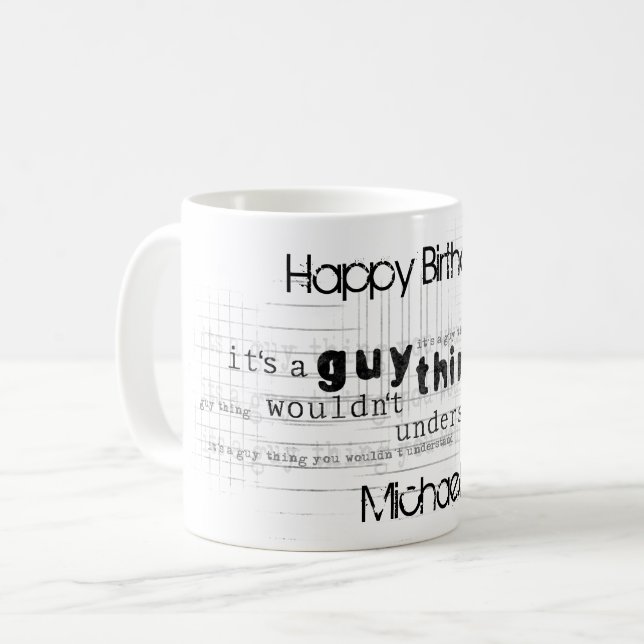 Caneca De Café Feliz aniversario masculino personalizado para ele (Frente Esquerda)