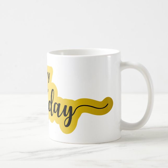 Caneca De Café Feliz Aniversário Mug - Estilo de Script Negrito (Direita)