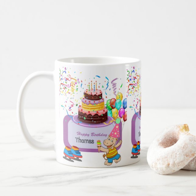 Caneca De Café Feliz Aniversário Mug Hippopotamus (Com Donut)