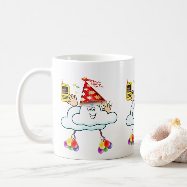 Caneca De Café Feliz Aniversário Mug IPhone Cloud (Com Donut)