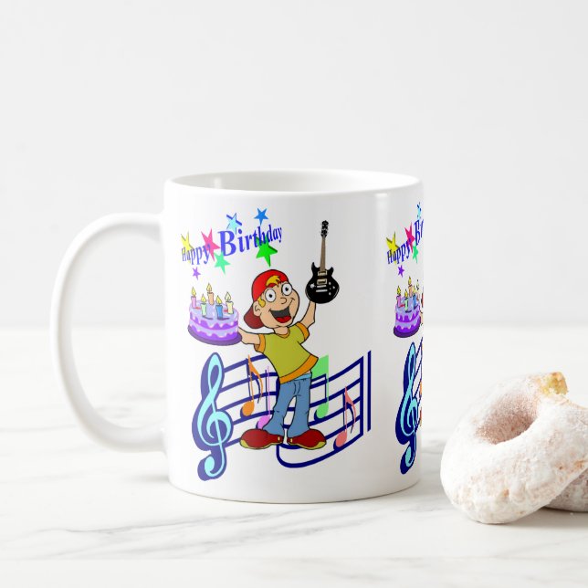 Caneca De Café Feliz Aniversário Mug Musical Guitar (Com Donut)