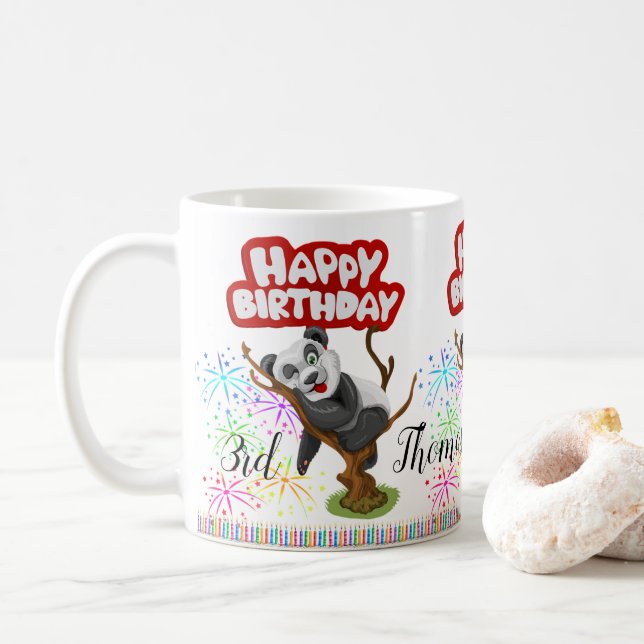 Caneca De Café Feliz Aniversário Mug Panda Bear Candelas (Com Donut)