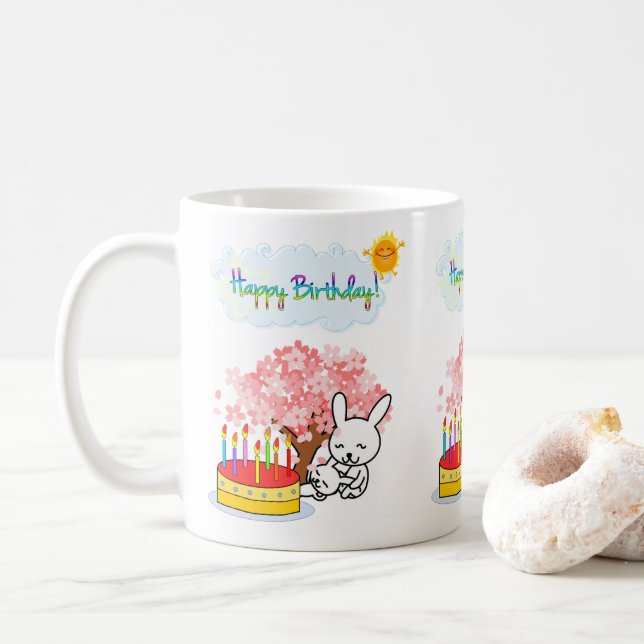 Caneca De Café Feliz Aniversário Mug Rabbit Sun (Com Donut)