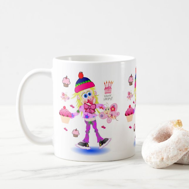 Caneca De Café Feliz Aniversário Mug Wacky Girl (Com Donut)