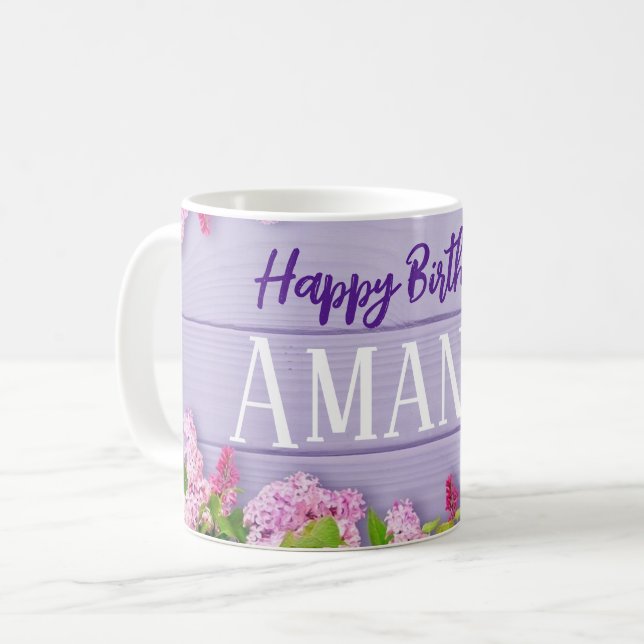 Caneca De Café Feliz aniversário ou outra celebração com nome (Frente Esquerda)
