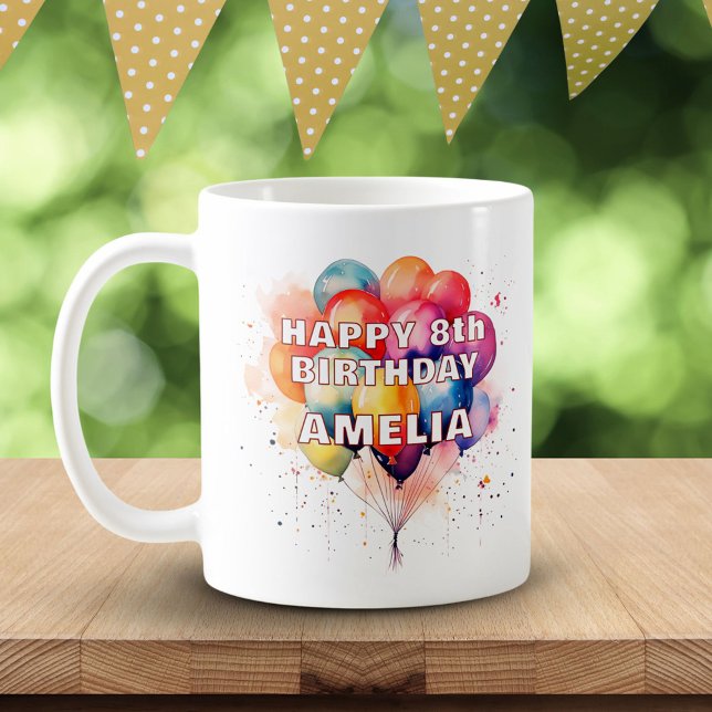 Caneca De Café Feliz Aniversário para Crianças Coloridas (Criador carregado)