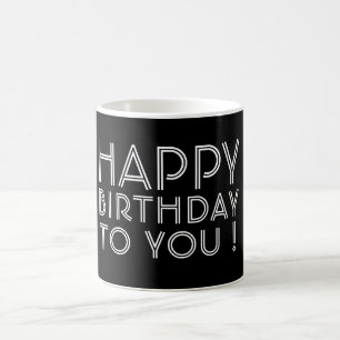 Caneca De Café Feliz Aniversário Para Você! Preto e Branco