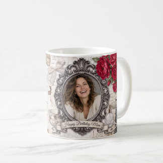 Caneca De Café Feliz Aniversário Personalizado Mamãe Rosa Vermelh