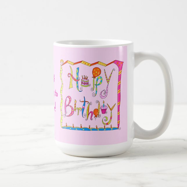 Caneca De Café Feliz Aniversário Personalizado Pink Mug (Direita)