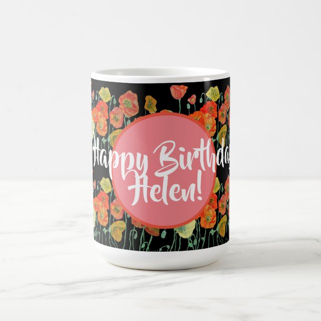Caneca De Café Feliz aniversário Poppy floral damas Nome Mug (Centro)