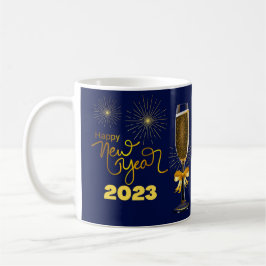 Caneca De Café FELIZ ANO NOVO 2023, Azul decorativo e ouro,