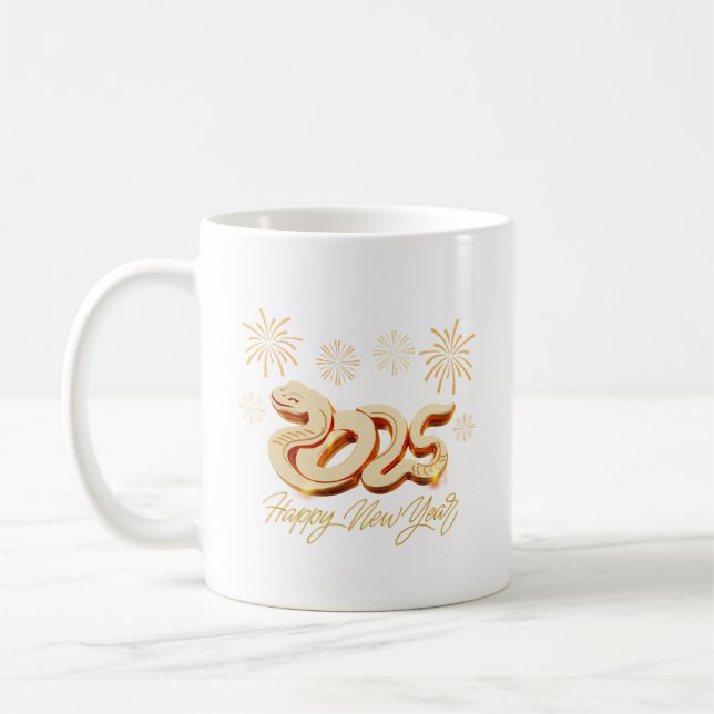 Caneca De Café Feliz Ano Novo 2025 O Ano Chinês da Serpente (Esquerda)