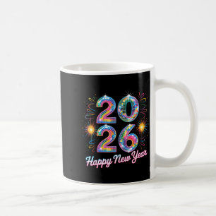 Caneca De Café Feliz Ano Novo 2026 Bola de Discoteca Retro Famíli
