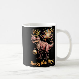 Caneca De Café Feliz Ano Novo 2026 Camisa de Dinossauro Divertido