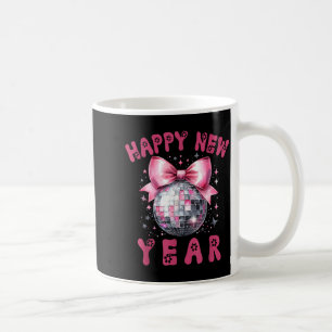 Caneca De Café Feliz Ano Novo 2026 Coquette Nk Laço Bola de Disco