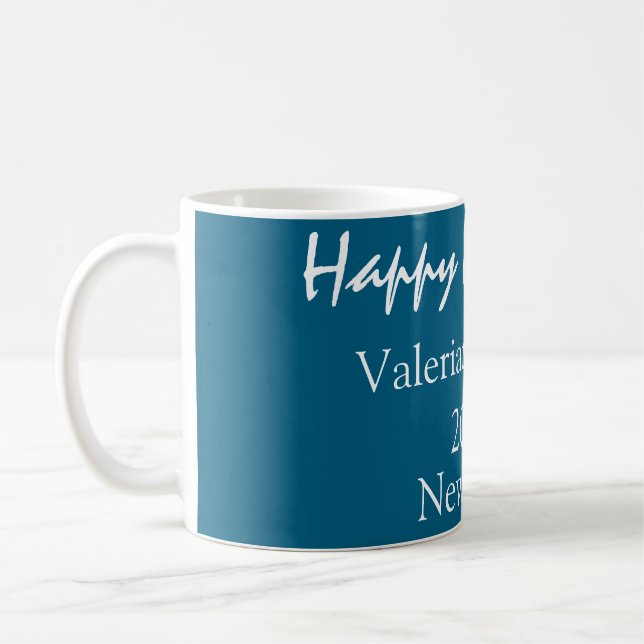 Caneca De Café Feliz ano novo azul nome lugar ano boho simples  (Esquerda)