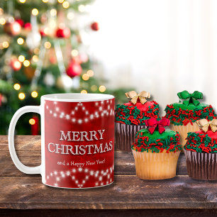 Caneca De Café Feliz ano novo das Luzes de Natal Feliz Vermelho