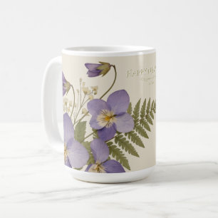 Caneca De Café Feliz Ano Novo Violetas Pensamentos e Samambaias B