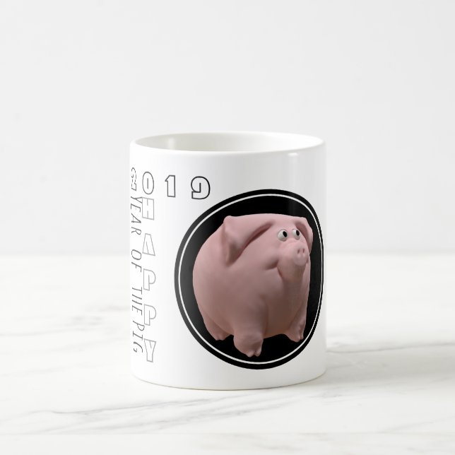 Caneca De Café Feliz Ano PIg 2019 3D White Mug 2 (Centro)