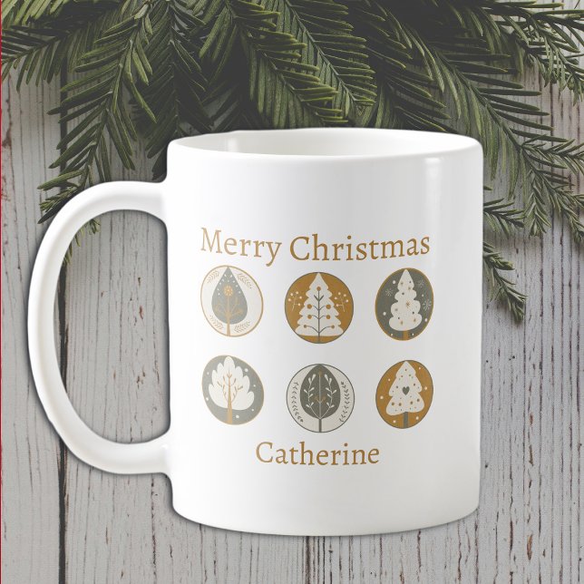 Caneca De Café Feliz Árvores de Natal Elegante (Criador carregado)