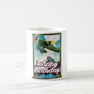Caneca De Café Feliz avião vintage de aniversário!