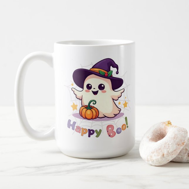 Caneca De Café Feliz Boo Cute Ghost (Com Donut)