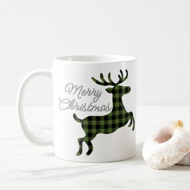 Caneca De Café Feliz Buck de Natal em Buffalo Negro Verde (Com Donut)